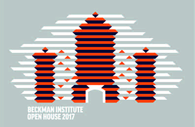 The front of the winning open house T-shirt design, by graphic designer Christie Klinger, uses the iconic Beckman building.