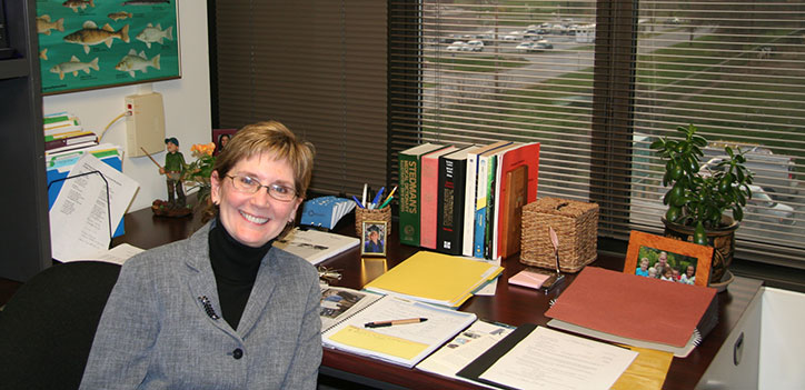 Sue Schantz in her office at the College of Veterinary Medicine Basic Sciences building.