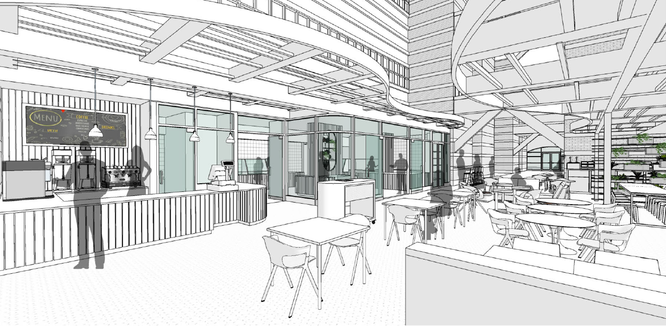 Rendering of renovated cafe