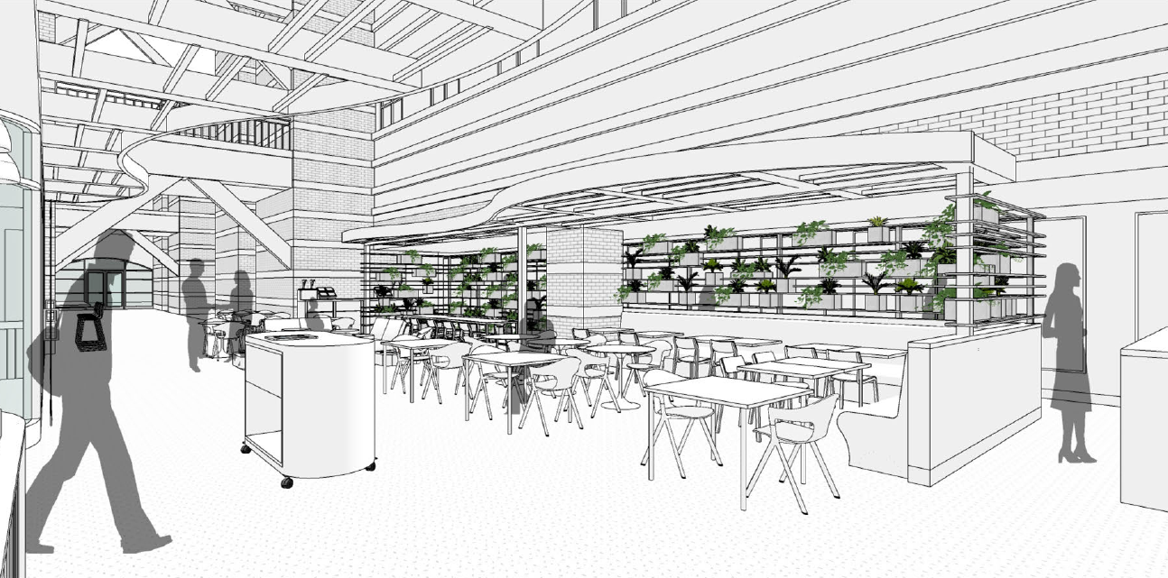 Rendering of renovated cafe