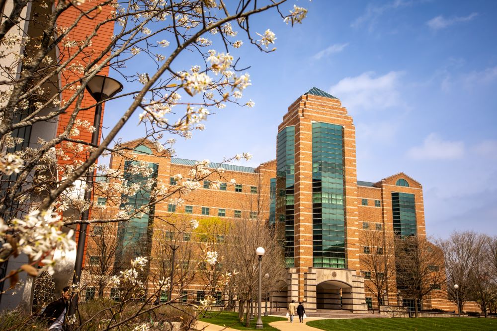 Beckman in spring, pictured from the ECE Building