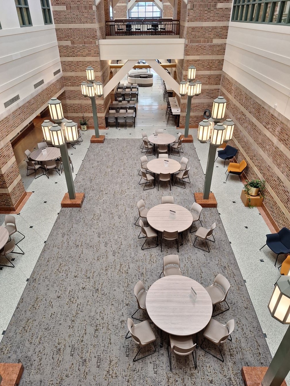 An aerial view of the Beckman Atrium