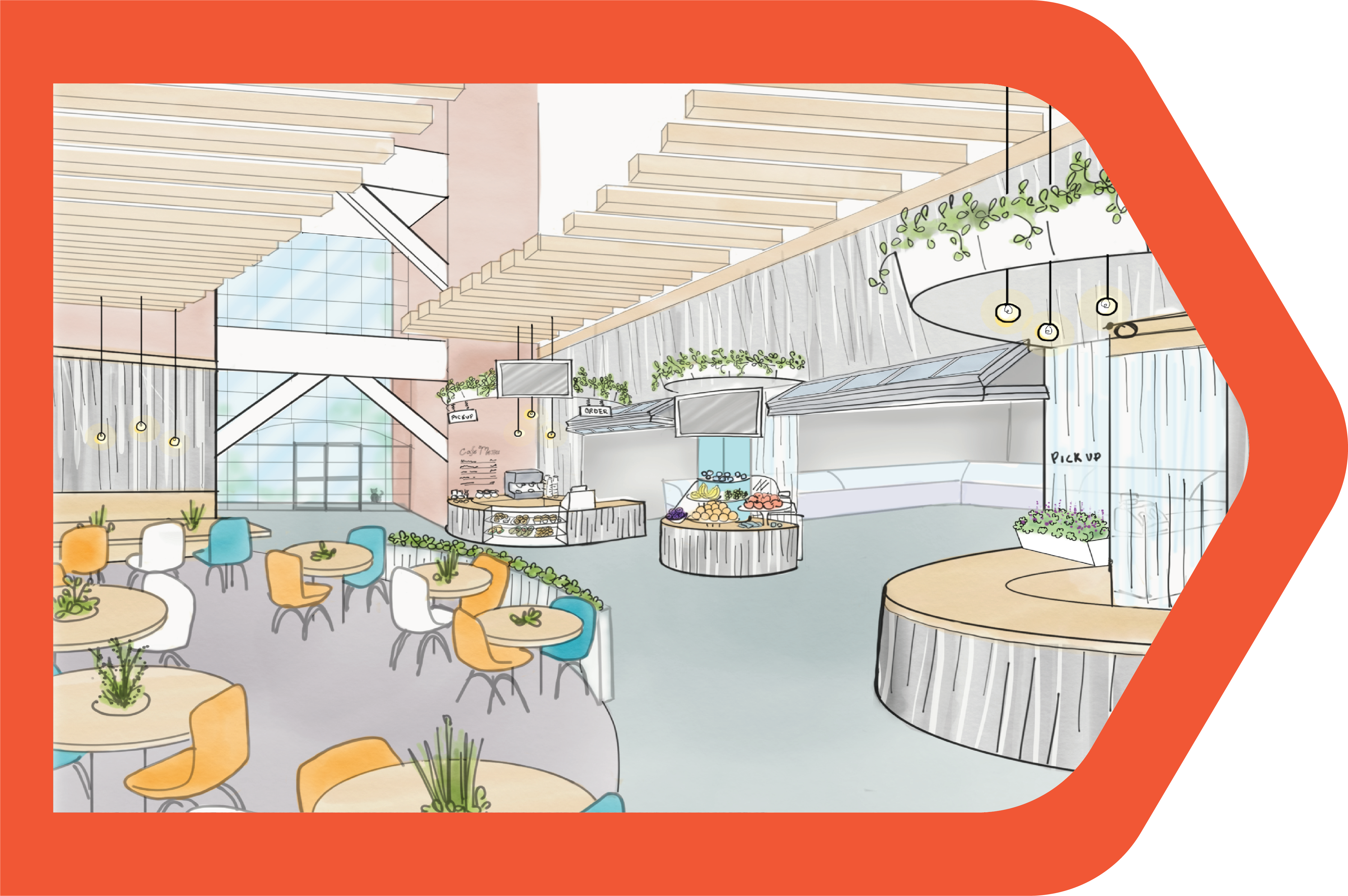 A rendering of the Beckman Café after the renovation project is complete.