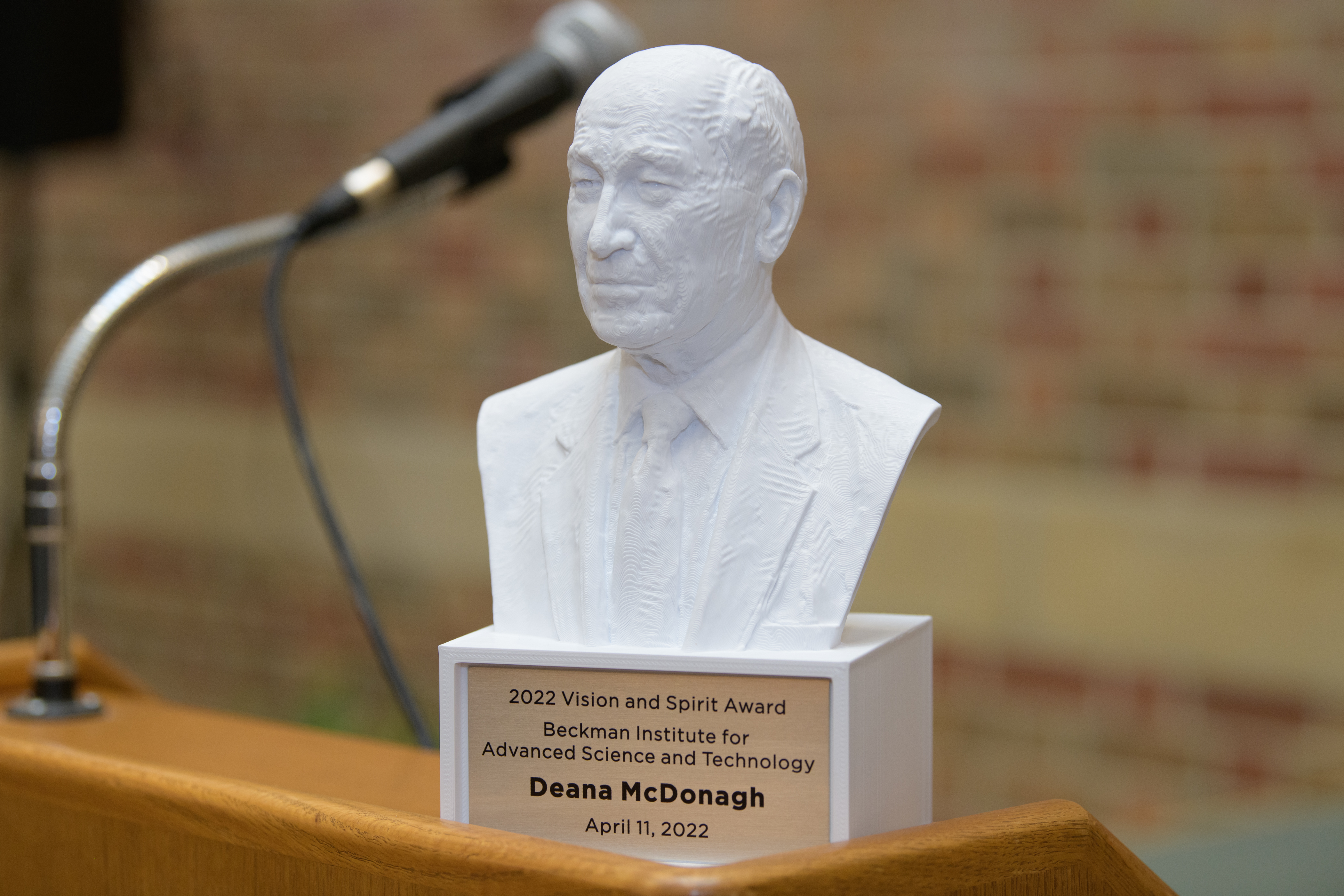 Bust of Arnold O. Beckman awarded to Deana McDonagh for the 2022 Vision and Spirit Award
