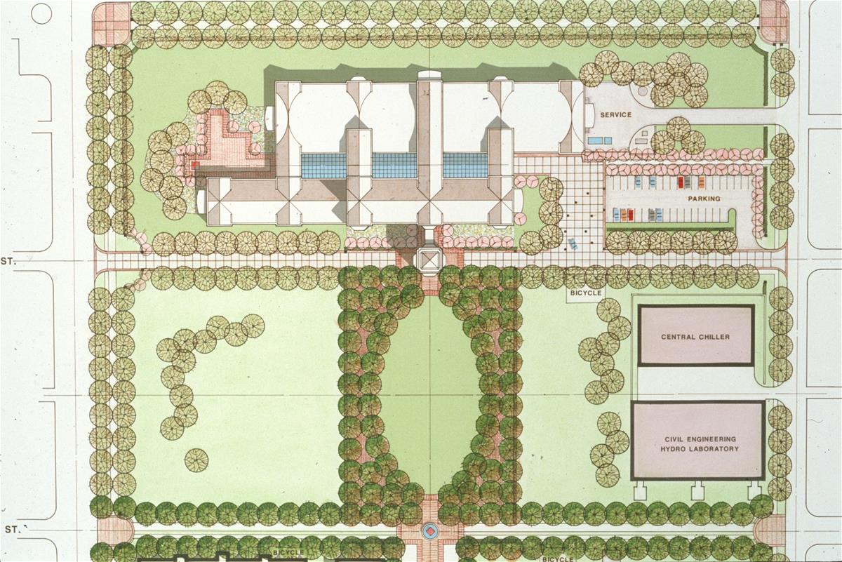 A rendering of the aerial view of the Beckman Institute at the University of Illinois at Urbana-Champaign (UIUC)