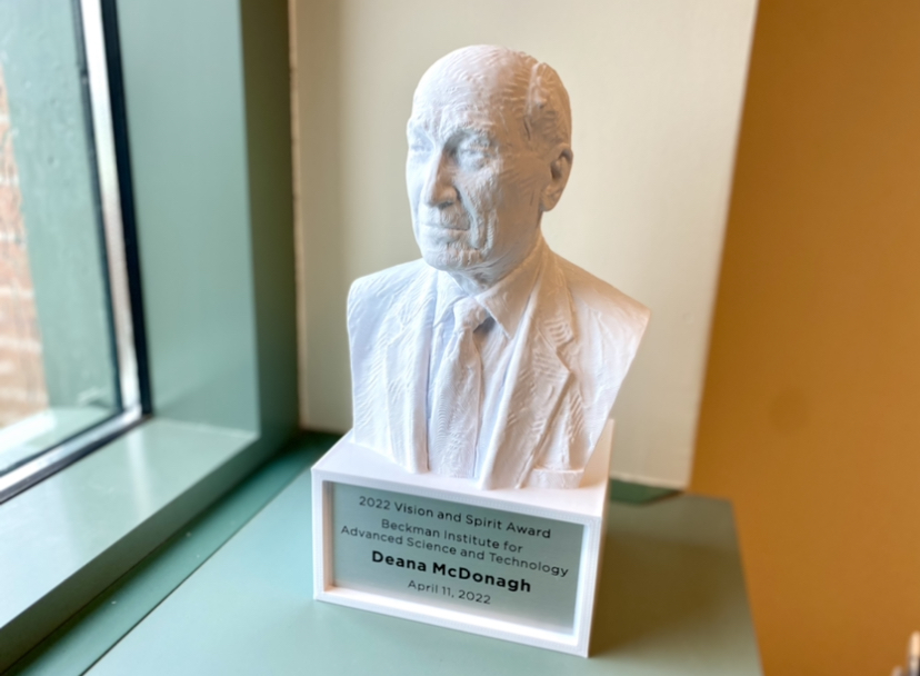 2022 Beckman Institute Vision and Spirit Award plaque and bust