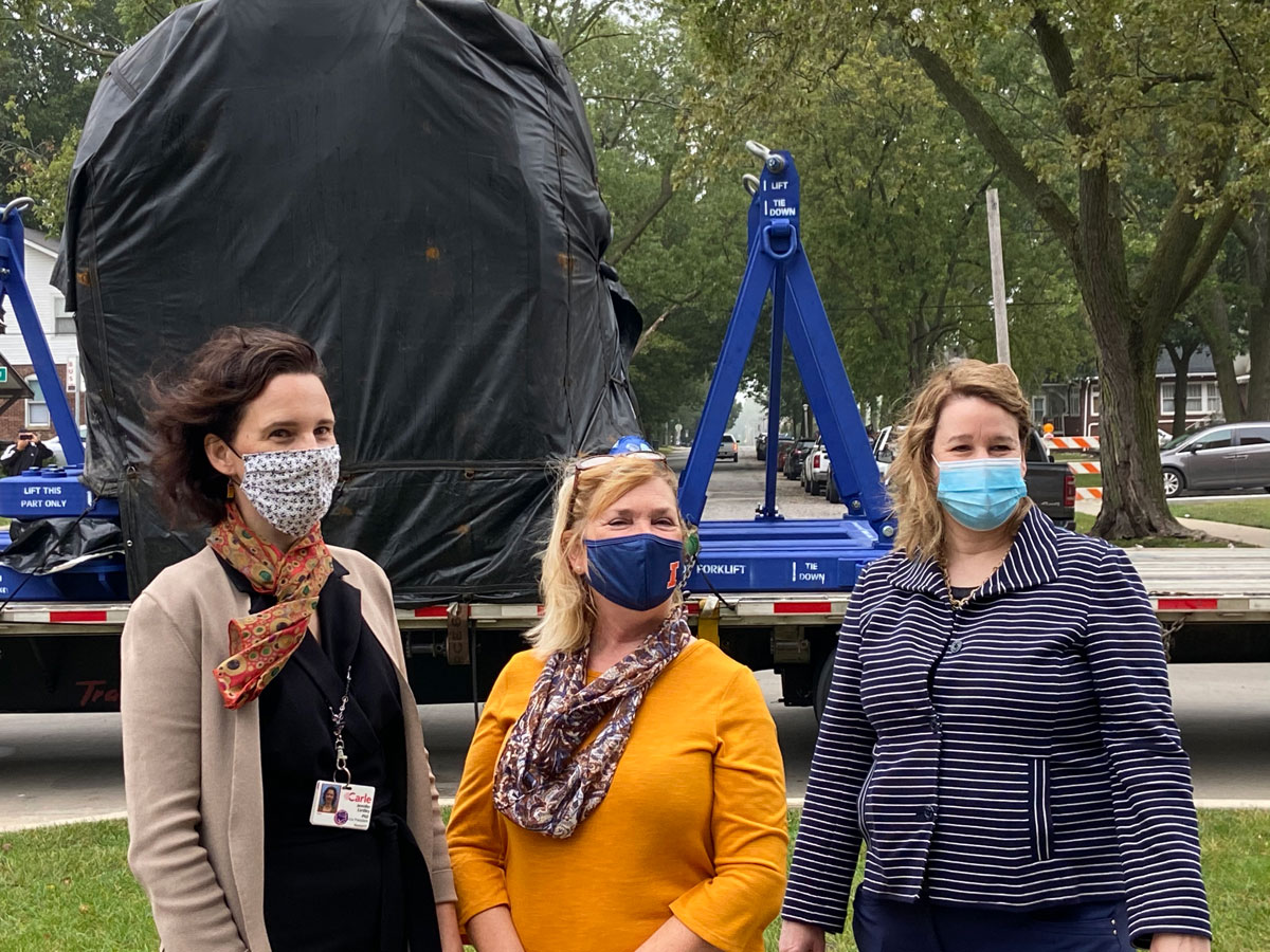 Jennifer Eardley, vice president of research at Carle; Tracey Wszalek, director of the Biomedical Imaging Center at the Beckman Institute; and Susan Martinis, vice chancellor for research and innovation at the U of I.