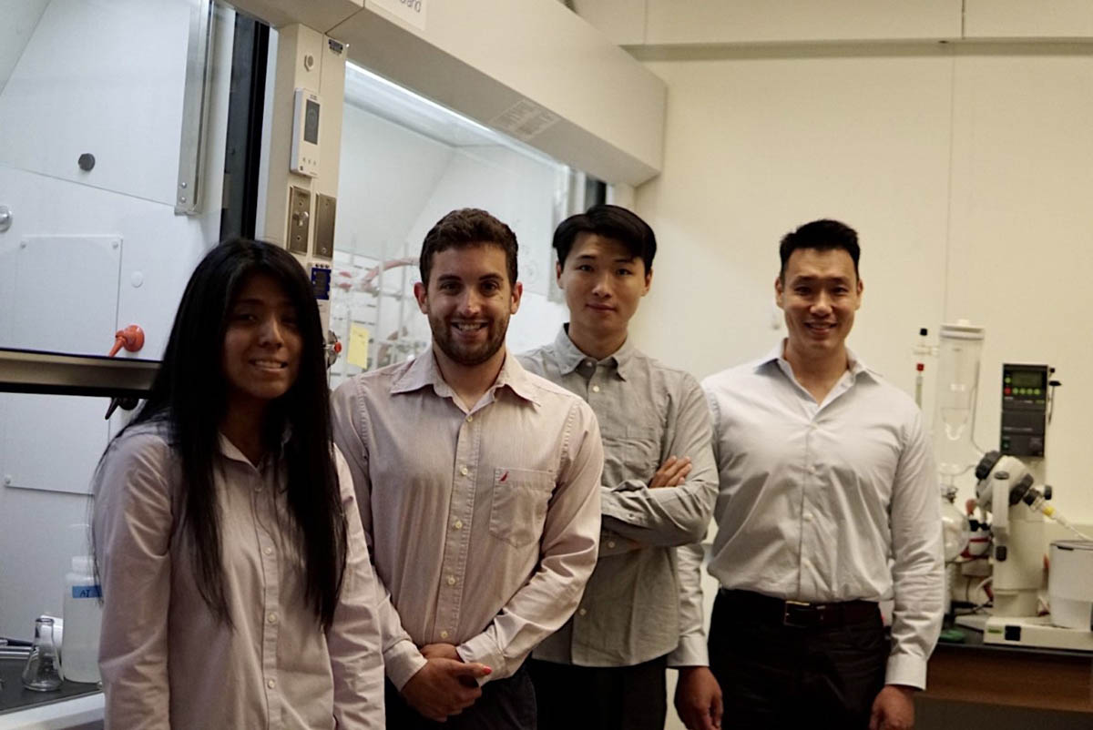 Image shows four of the researchers involved in the synthesis of PACu-1 in their laboratory space