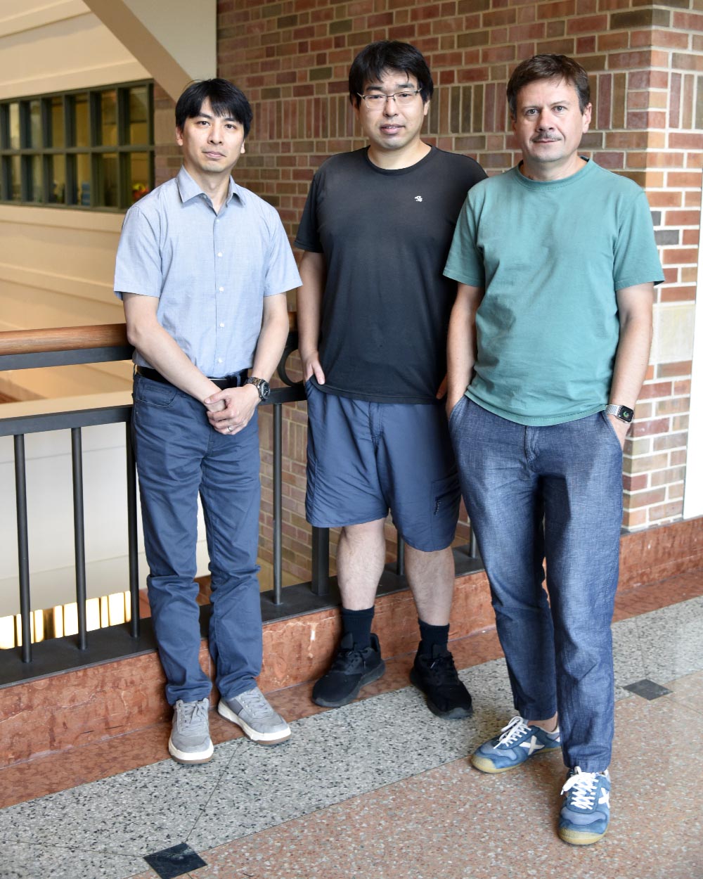 Seed grant recipients, from left, Nien-Pei Tsai, Haohan Wang and Aleksei Aksimentiev