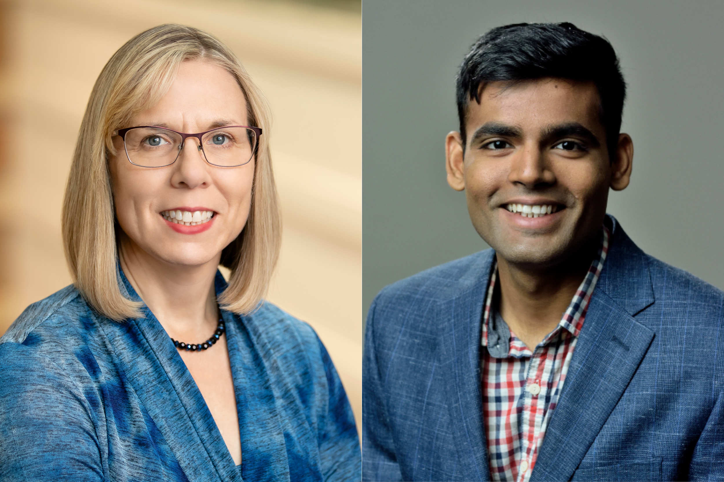 Portraits of Professor Nancy Sottos and Grad Student Dhawal Thakare