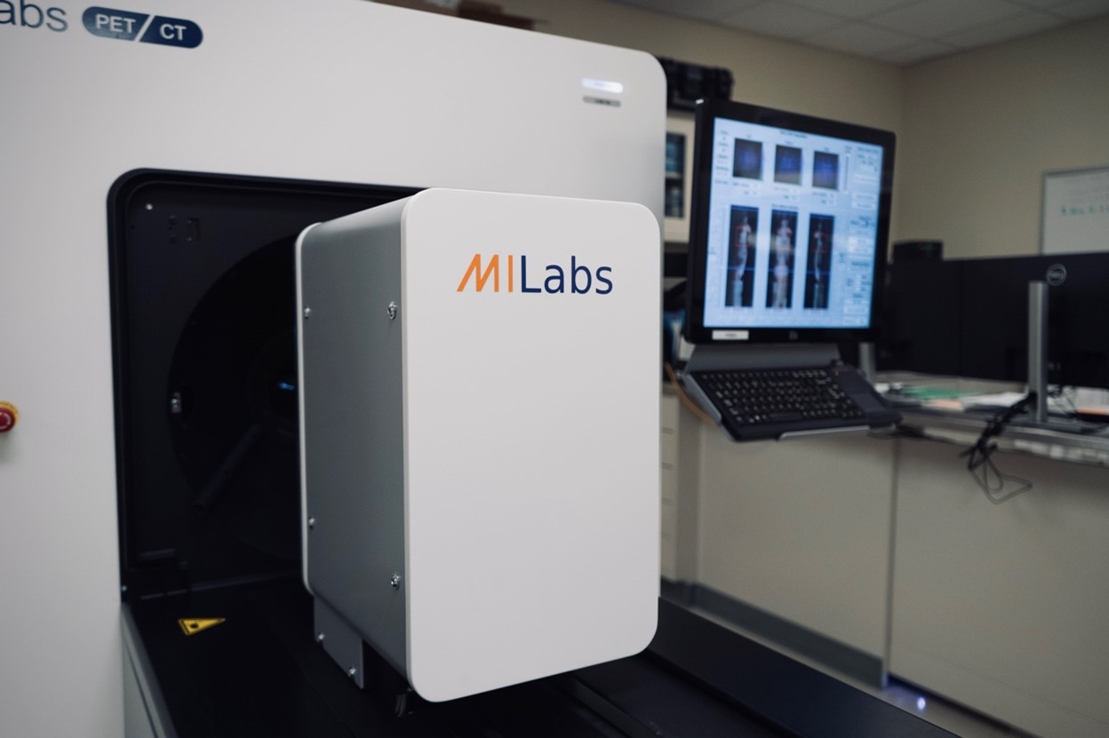 This PET machine located in Beckman’s Molecular Imaging Laboratory will be operated by Dobrucki and used extensively during the team’s research.  