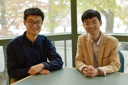Yuan Jia (left), an undergraduate in the Moore Group, and Yun Liu (right), a postdoctoral researcher in the Moore Group, are interested in developing new techniques to synthesize ring polymers.