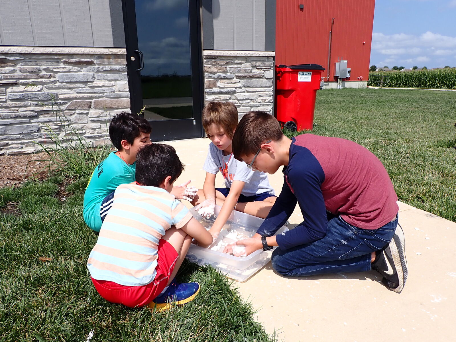 Students playing with slime