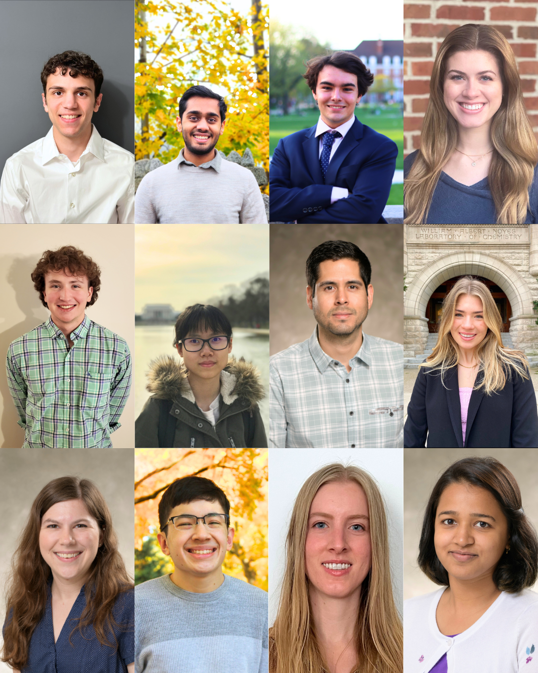 A grid displaying the winners of Beckman's 2023 spring awards and fellowships