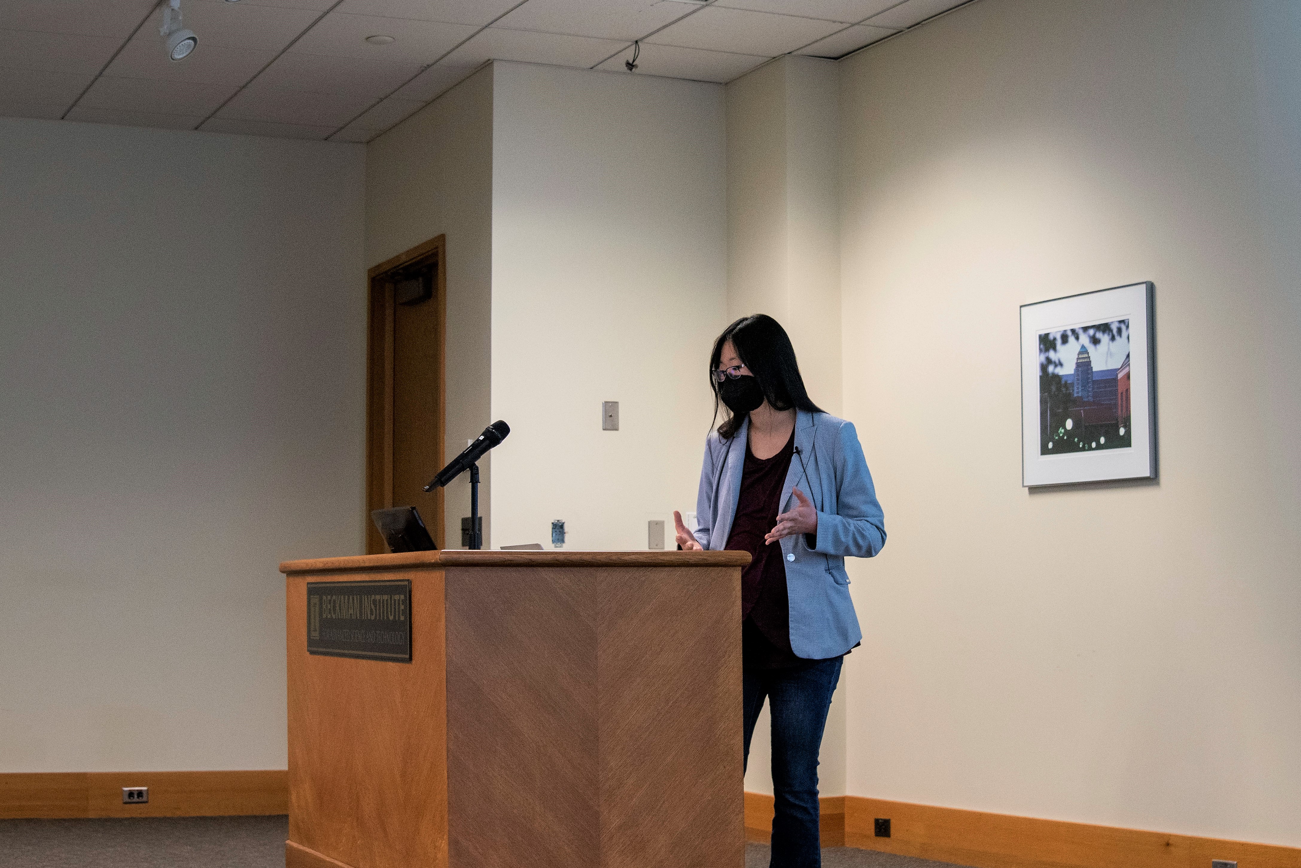 Ying Diao presenting a Director's Seminar in the Beckman Institute conference room.
