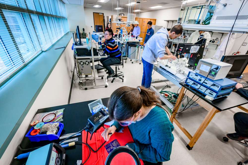 Graduate students in ultrasound lab